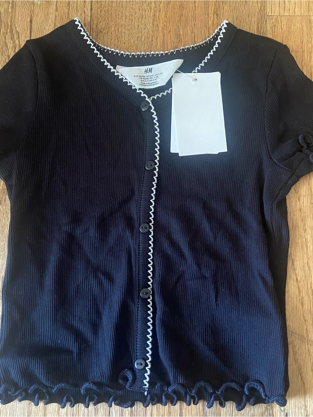 H&M Black Girls' Ribbed Button-Front Top with Contrast Trim 2-4Y